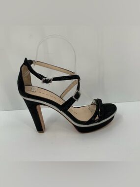 Sacha London Juvela strappy sandals black silver platform heel shoe crystal 37 7